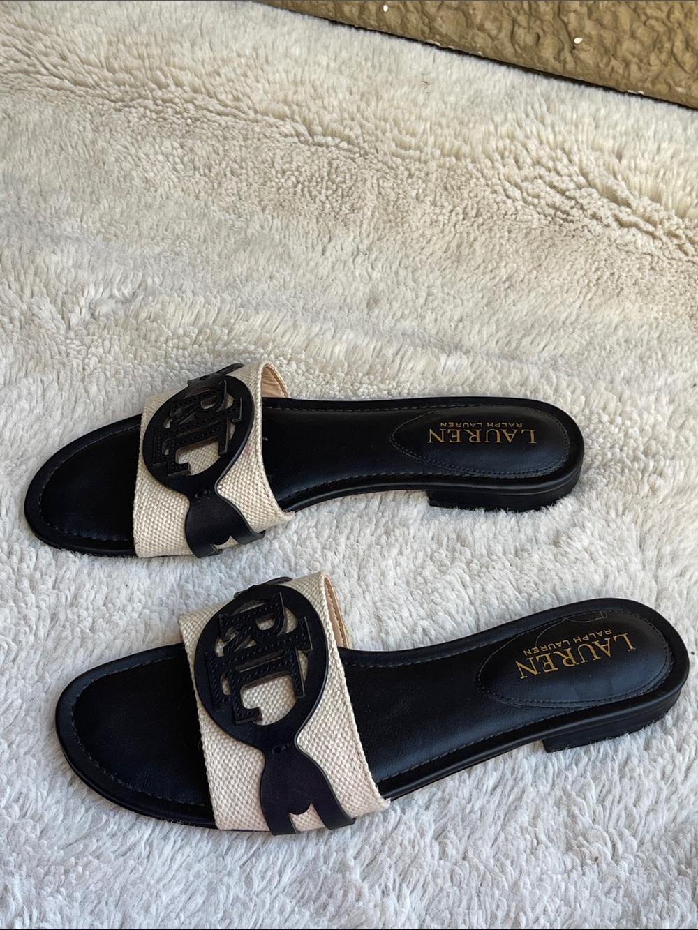 Lauren Ralph Lauren Alegra Leather Canvas Slide Sandals Size 7.5 - Picture 10 of 10